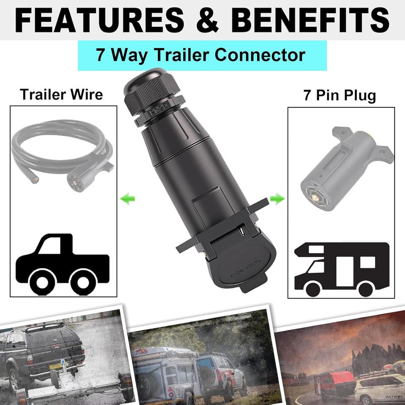 CXTM 7 Way Trailer Socket Vehicle-Side RV Blade 7 Way Trailer Connector Socket with Waterproof Seal,7 Pin Trailer Socket Connector Adapter - Image 2
